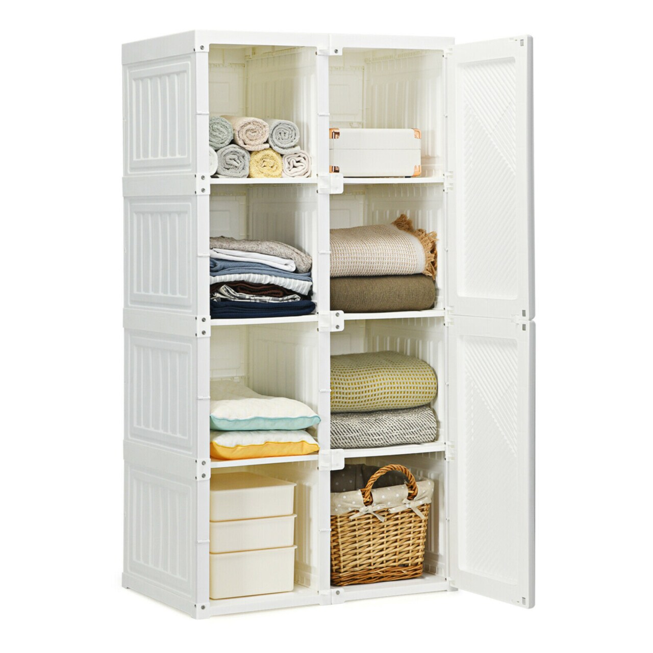 Portable Closet Clothes Foldable Armoire Wardrobe Closet W/ 8 Cubby Storage